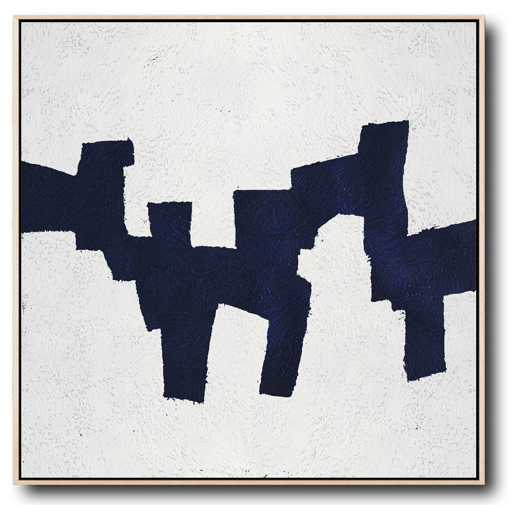 Buy Large Canvas Art Online - Hand Painted Navy Minimalist Painting On Canvas - Original Oil Paintings For Sale Large